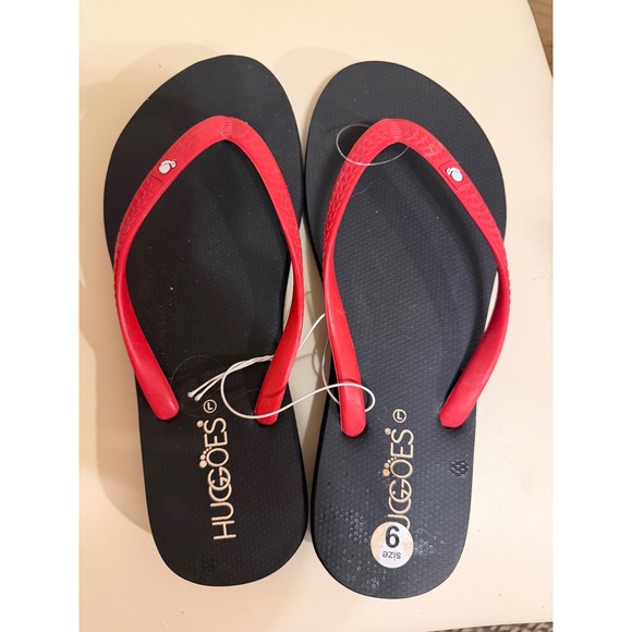 Huggoes Shoes - Huggoes Womens Flip Flops Black Red Thong Sandals Size 9 Casual Beach Pool Shoes